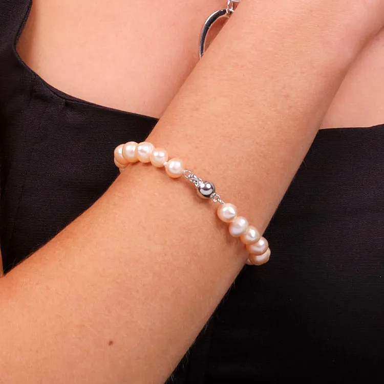 8-9mm Pink Freshwater Pearl Bracelet for Women and Girls