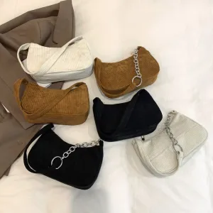 Autumn and Winter New Portable Small Square Bag Plush One-Shoulder Fashion Retro Corduroy Underarm Baguette Bag Handbag