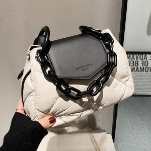 Back To College Deanwangkt Kawaii Tote Bag Hit Winter PU Leather Padded Quilted  Women's Designer Handbag Luxury Brand Chain Shoulder Crossbody Bags