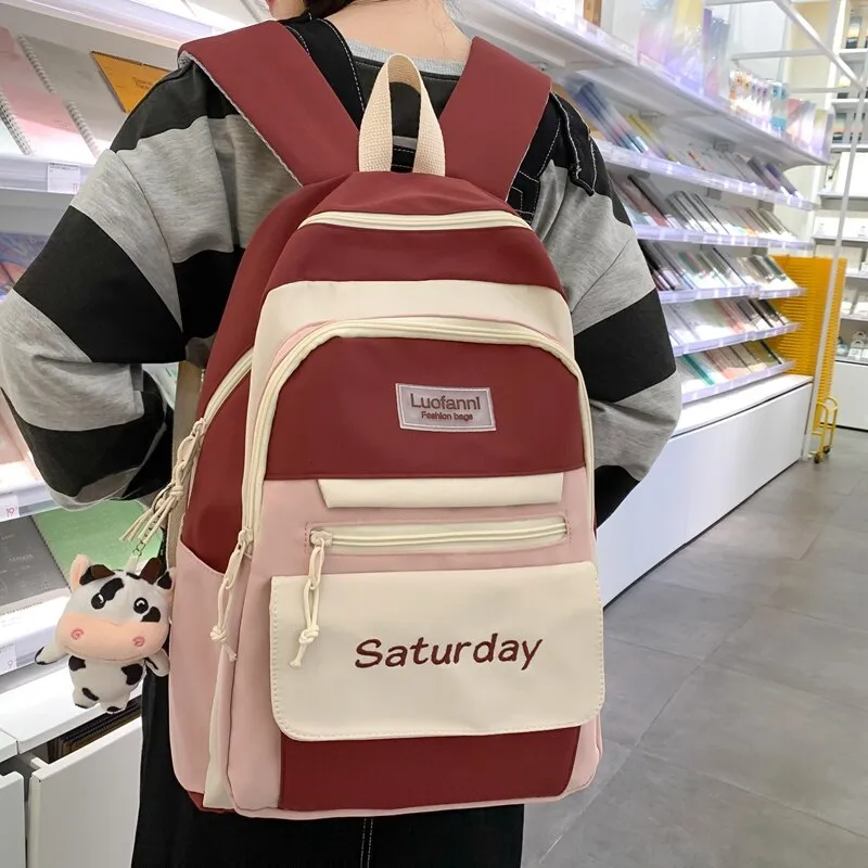 Back to school  Fashion Cute Bookbag for Teenager Girl Backpack Kawaii High School Rucksack Cotton Women Travel Mochila College Laptop