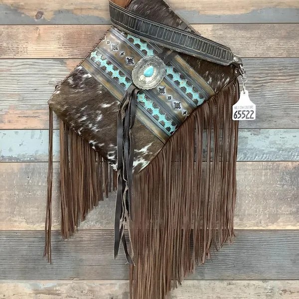 Bagpack 18" Fringe With Authentic Turquoise Silver Concho #65522