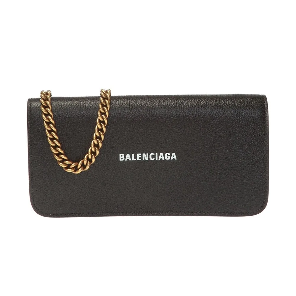 Balenciaga Everyday Black Leather Logo Chain Wallet Bag