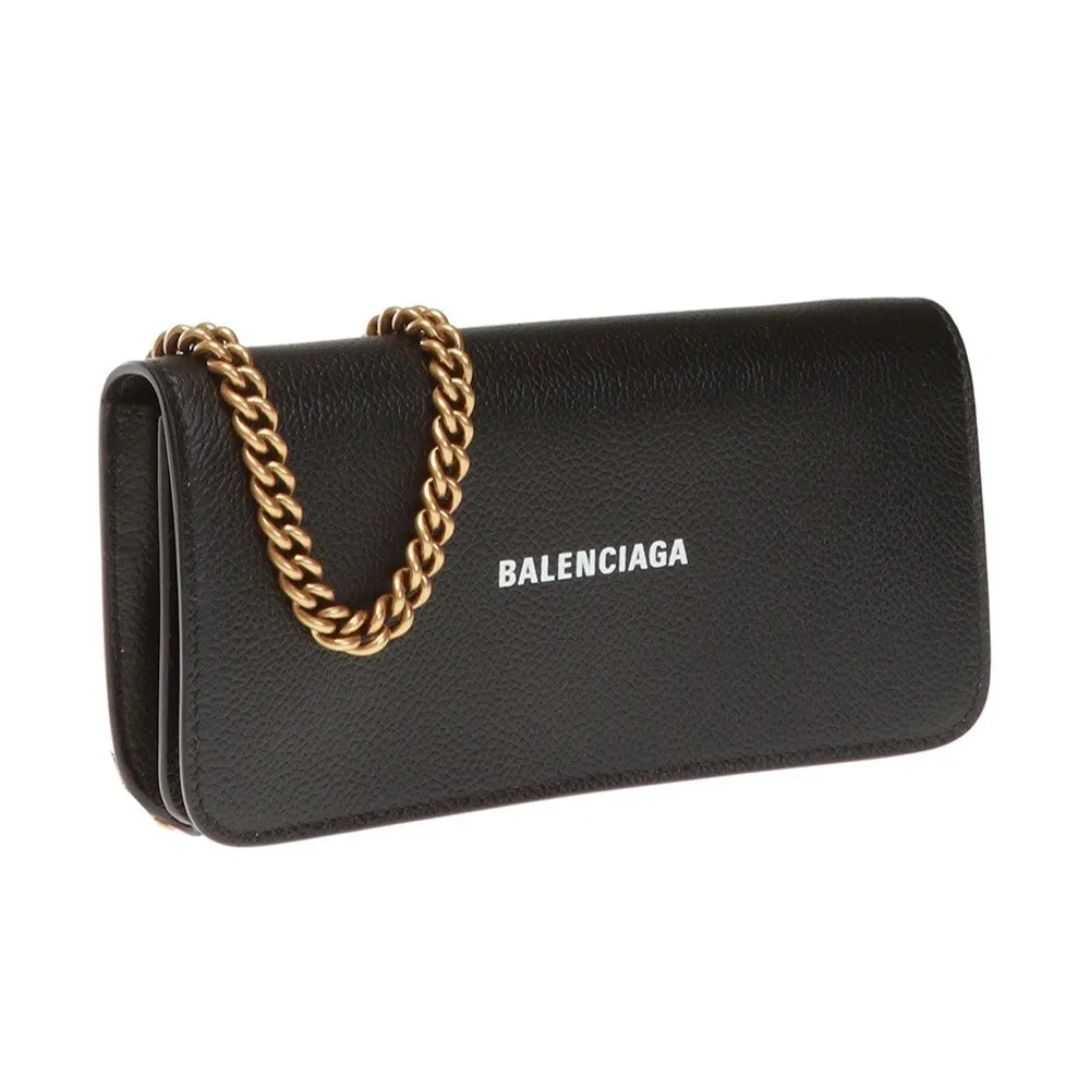 Balenciaga Everyday Black Leather Logo Chain Wallet Bag