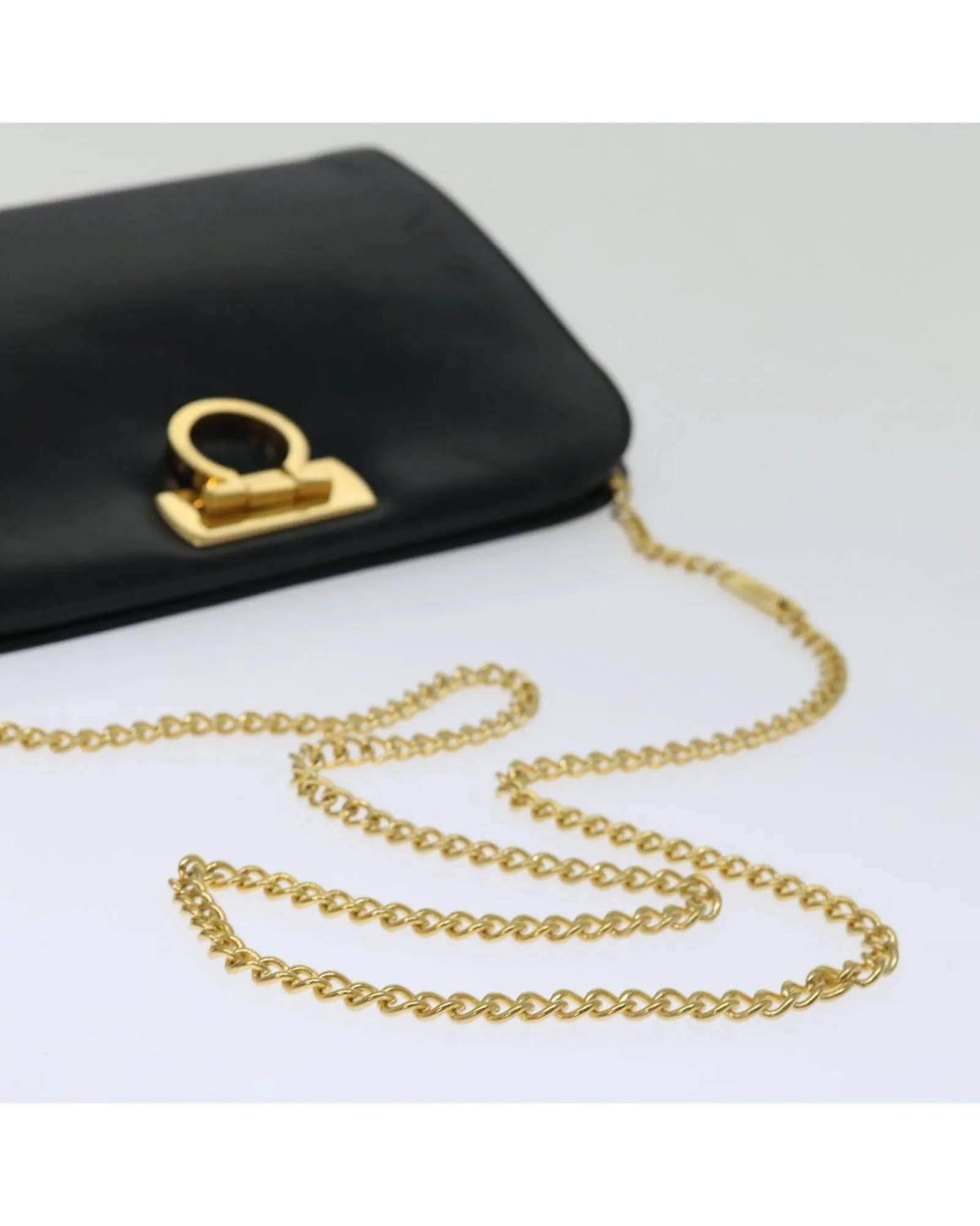 Black Leather Gancini Chain Shoulder Bag by Salvatore Ferragamo