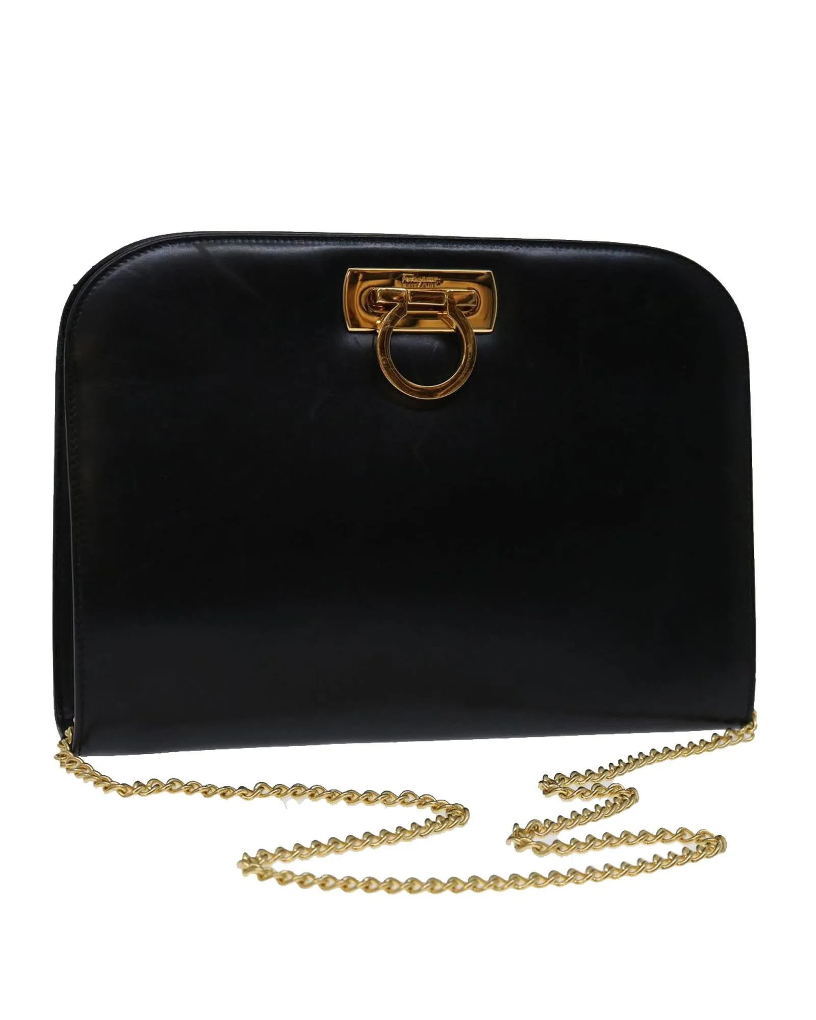 Black Leather Gancini Chain Shoulder Bag by Salvatore Ferragamo