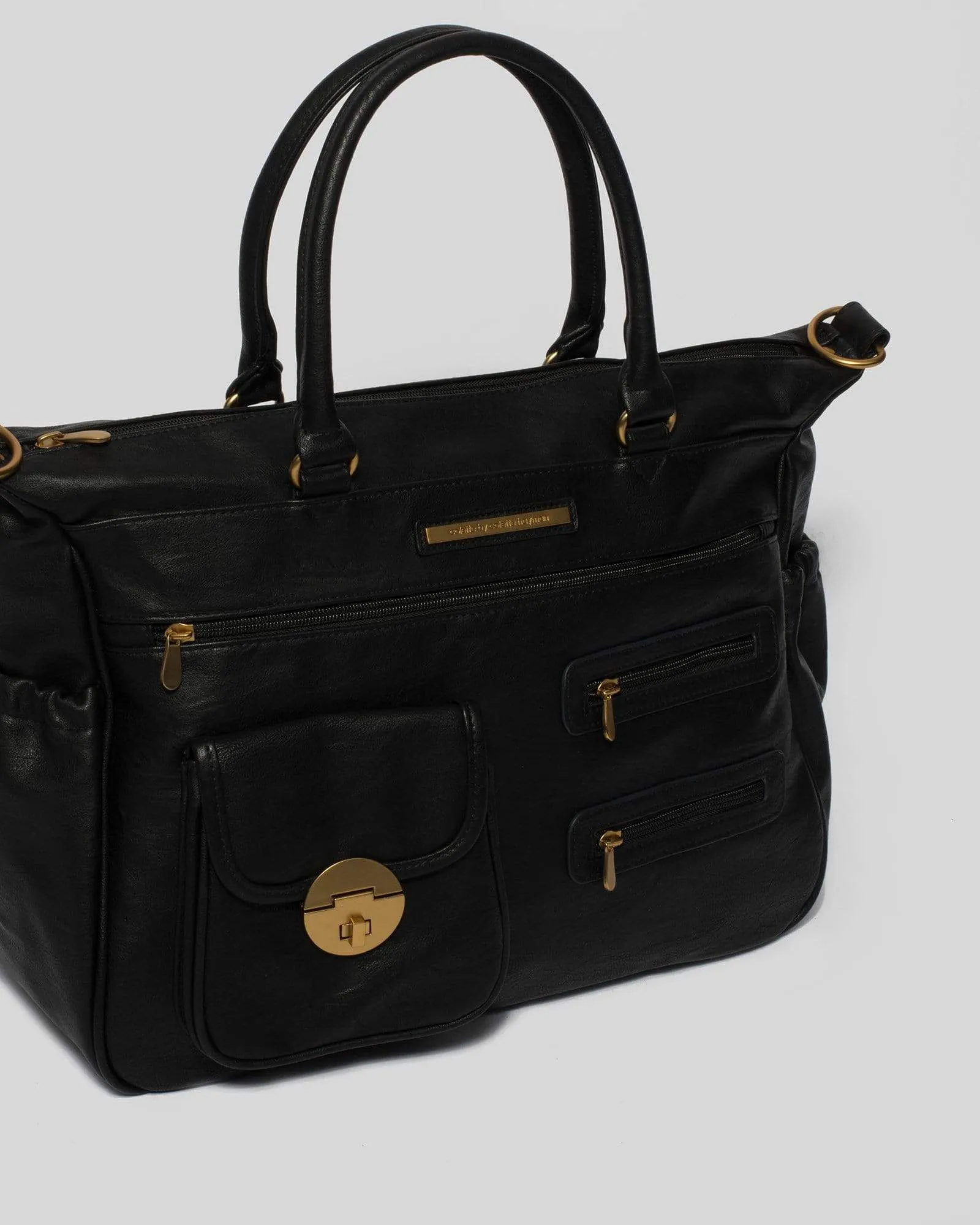 Black Pocket and Zip Baby Bag