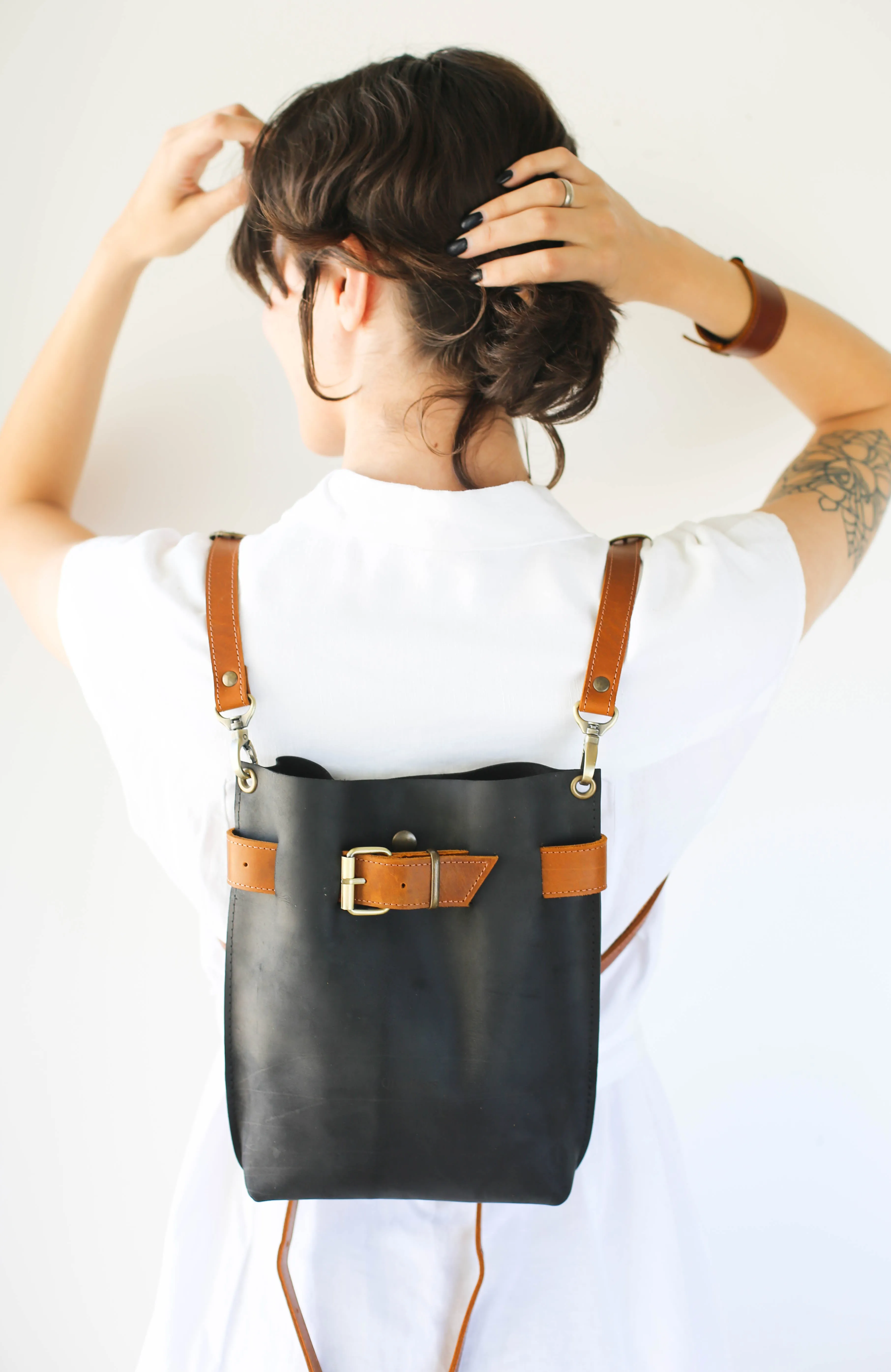 Black w/Brown Leather Bag