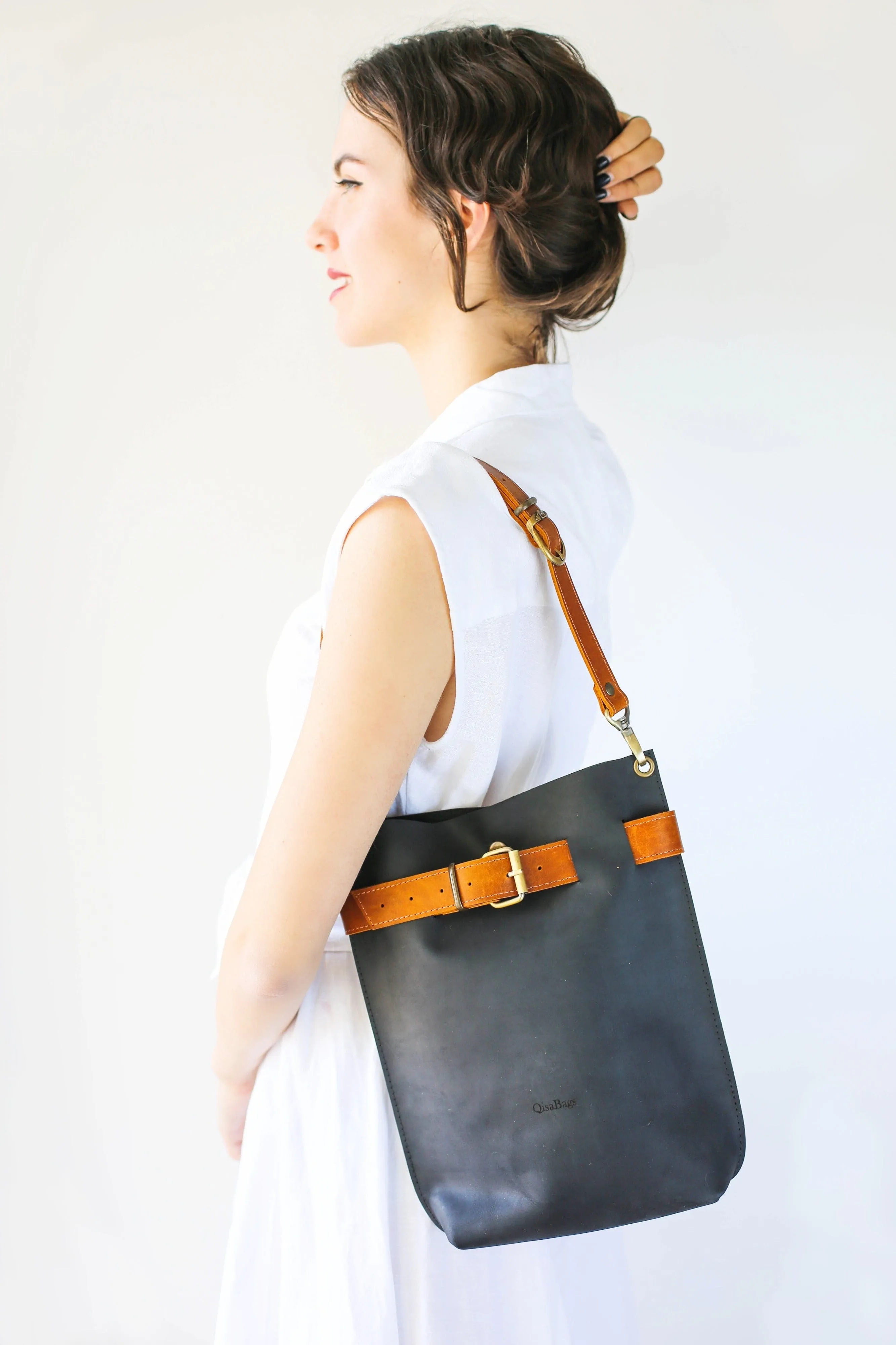 Black w/Brown Leather Bag