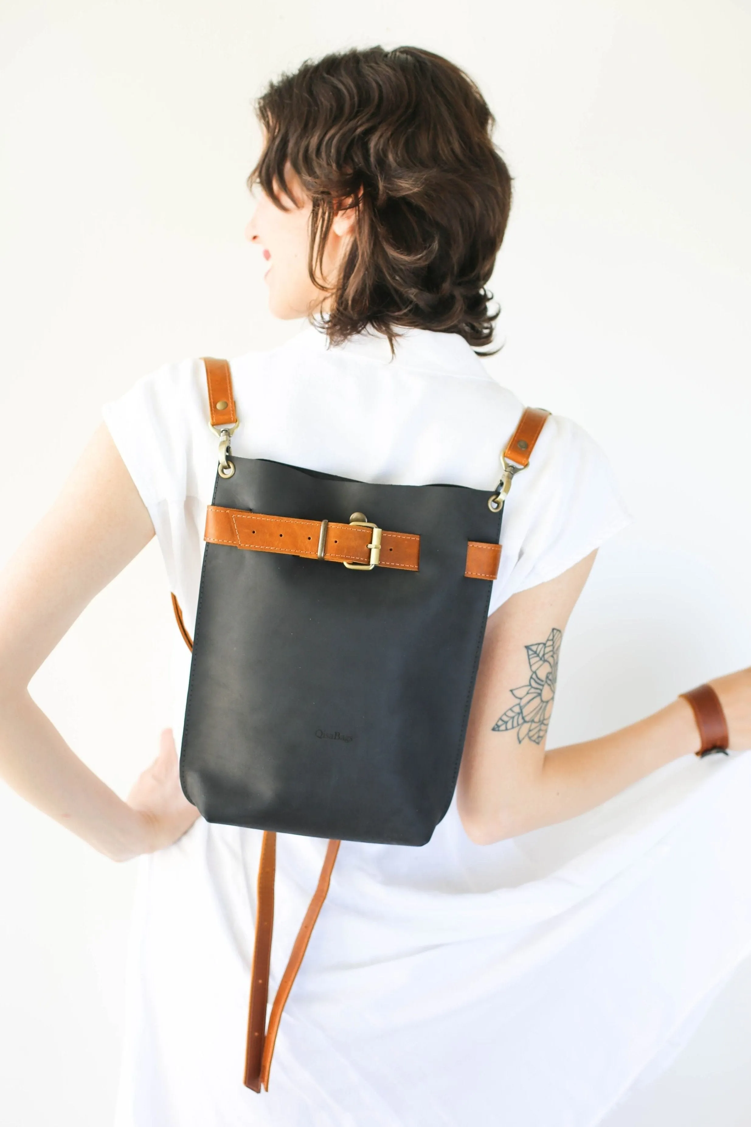 Black w/Brown Leather Bag