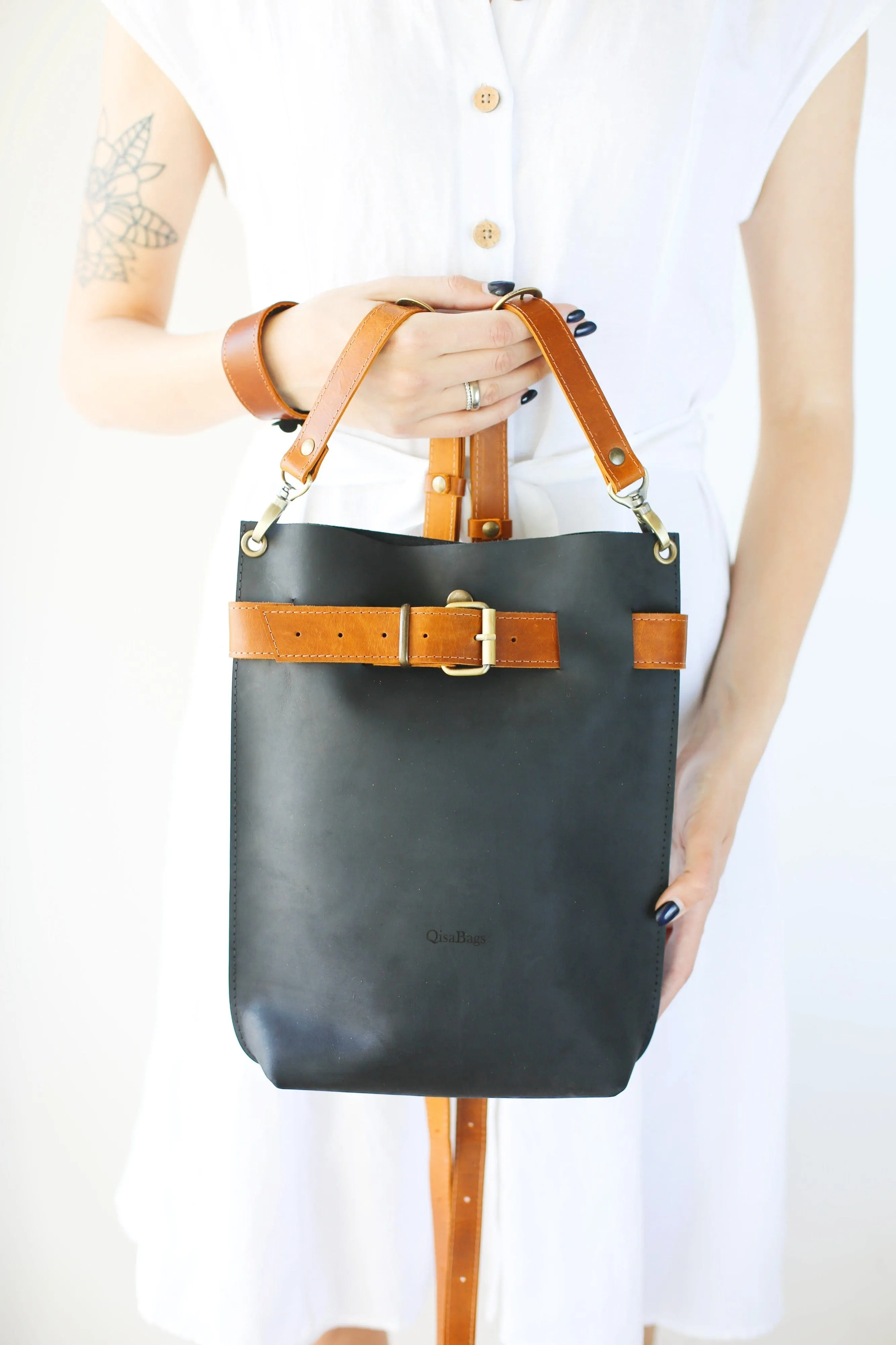 Black w/Brown Leather Bag