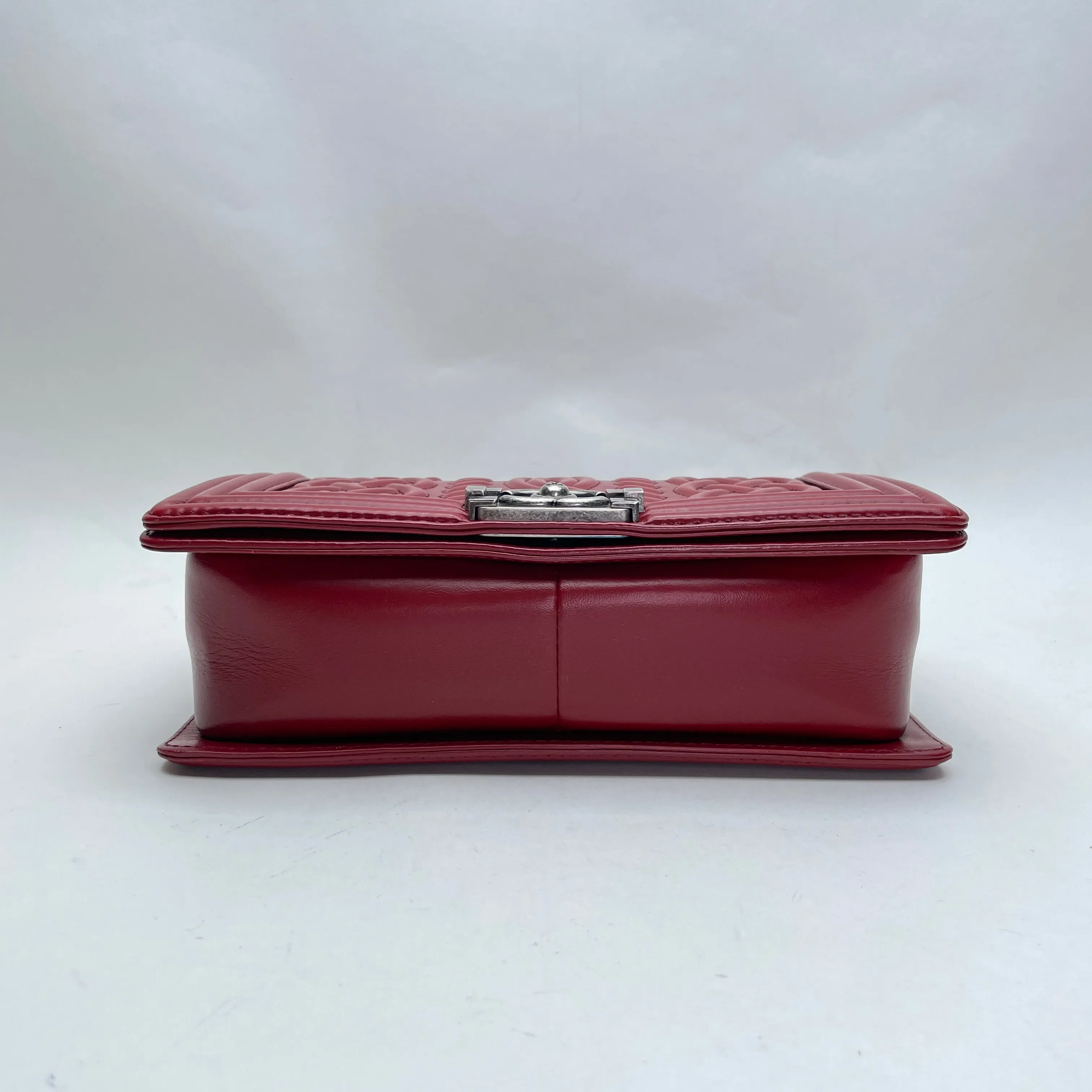 Boy Medium Red Shoulder Bag in Calfskin, Ruthenium hardware