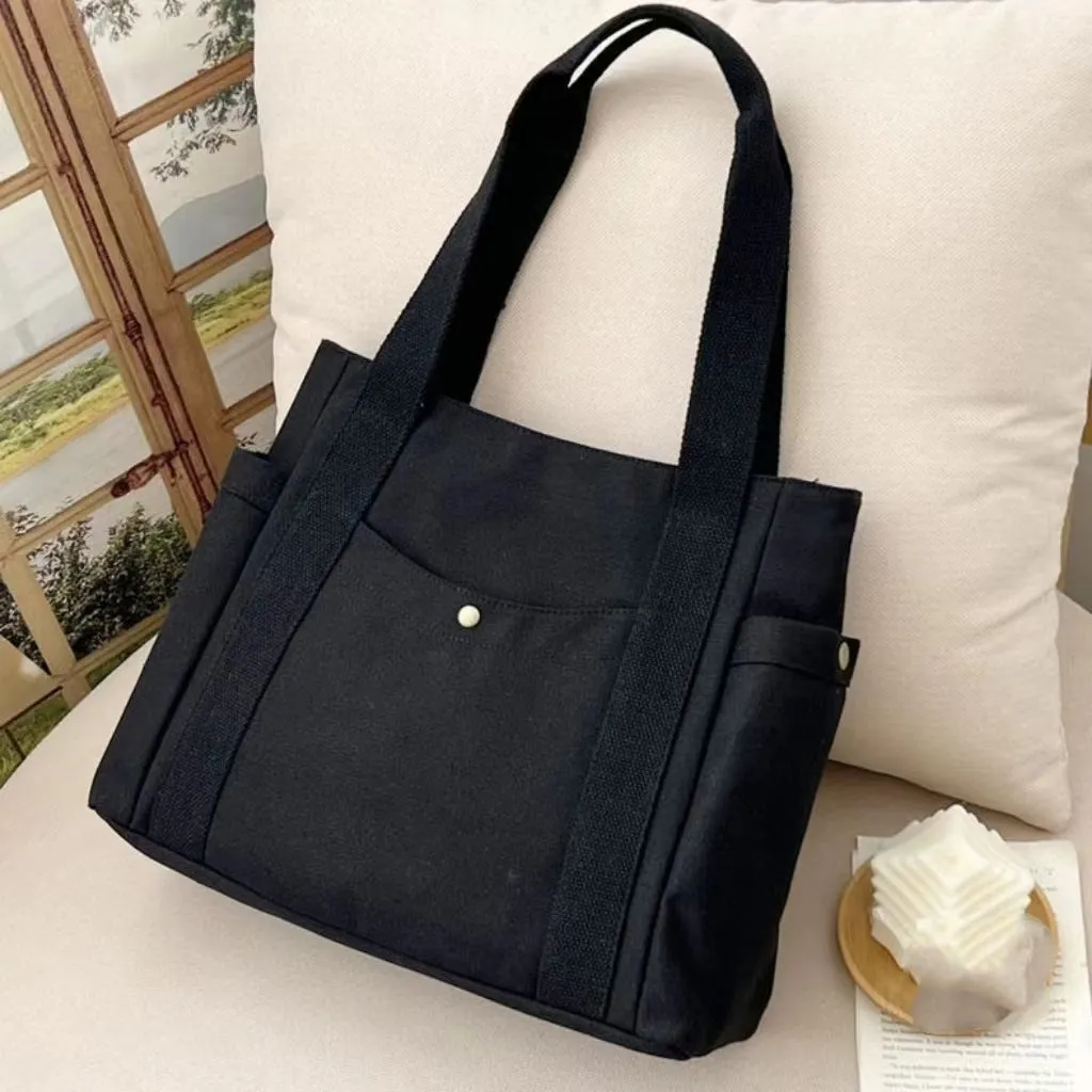 Canvas Bag Female Ins Mori All-Match Shoulder Bag Large Capacity Book Holding Student Class Commuter Bag Woven Handbag