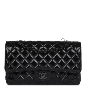 Chanel Medium Classic Double Flap Bag So Black Shiny Aged Calfskin Black Hardware