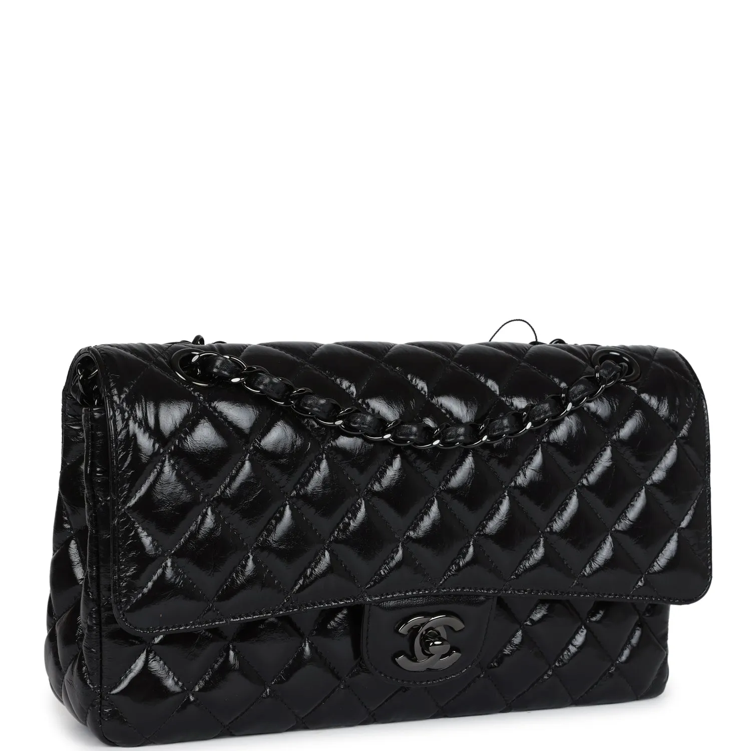 Chanel Medium Classic Double Flap Bag So Black Shiny Aged Calfskin Black Hardware