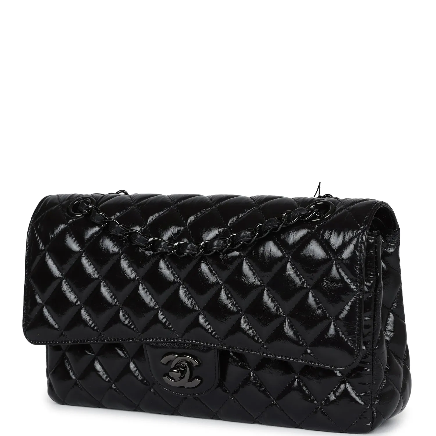 Chanel Medium Classic Double Flap Bag So Black Shiny Aged Calfskin Black Hardware