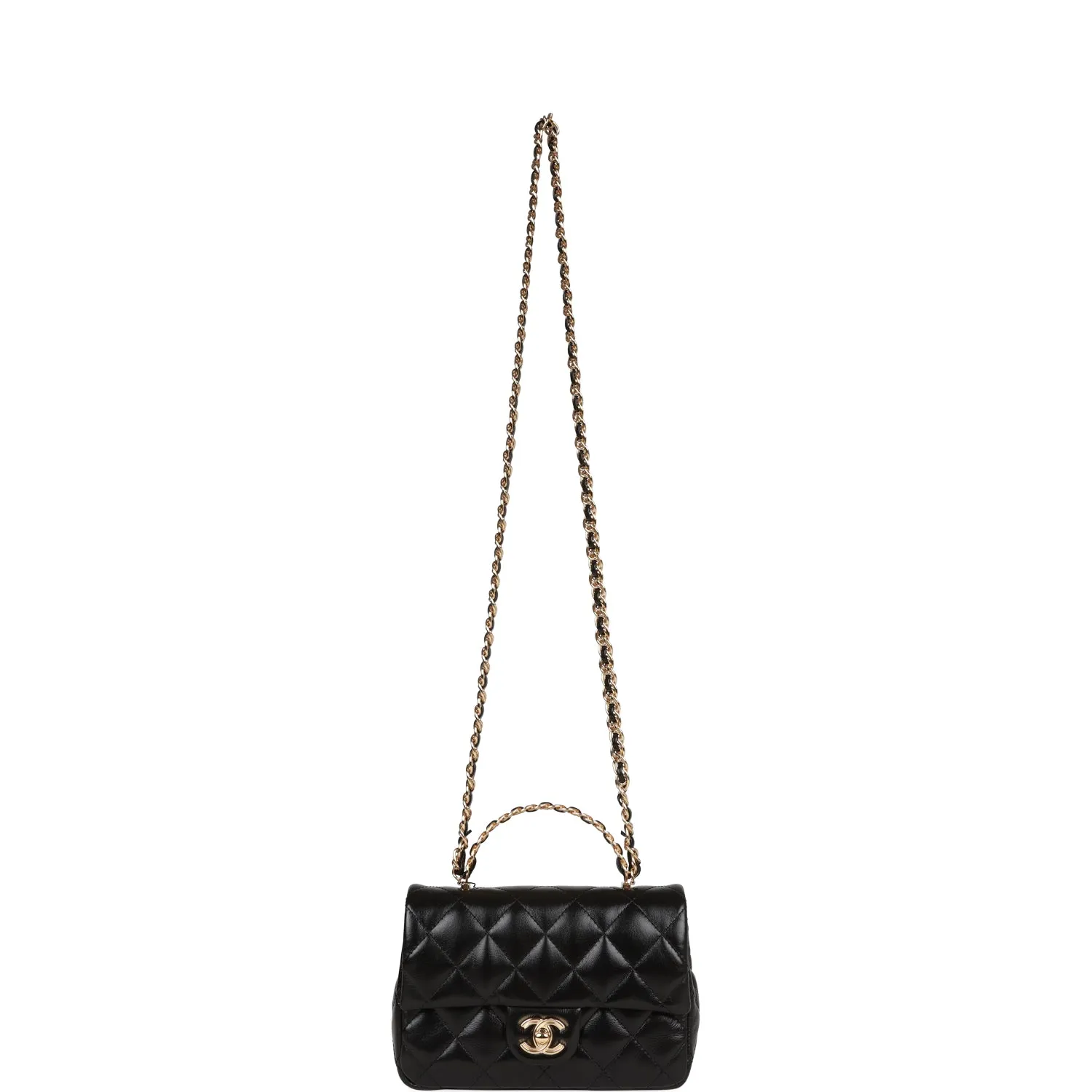 Chanel Mini Rectangular Flap with Top Handle Black Lambskin Gold Hardware