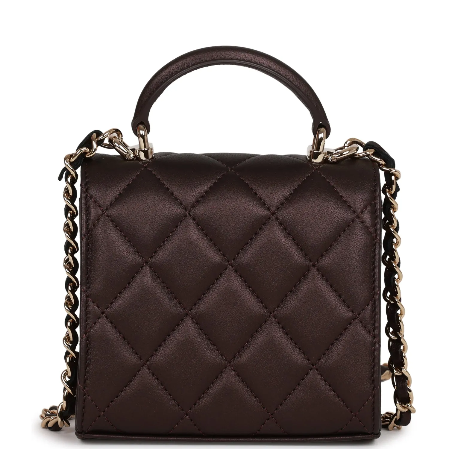 Chanel Mini Top Handle Clutch With Chain Burgundy Iridescent Lambskin Light Gold Hardware