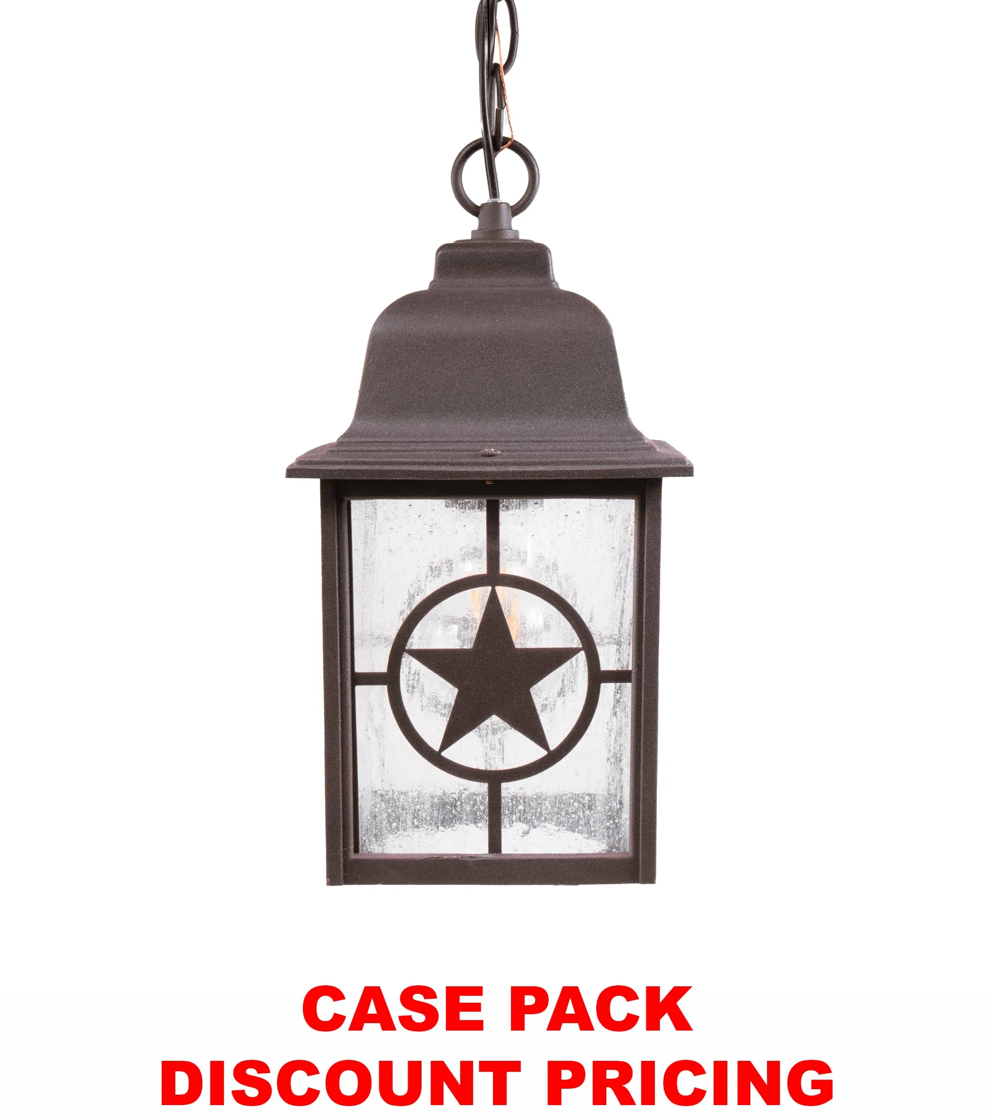 Country Star Indoor / Outdoor Farmhouse Pendant Light, E26 Standard Socket, Damp Location, Seedy Glass, Black and Rust Finish