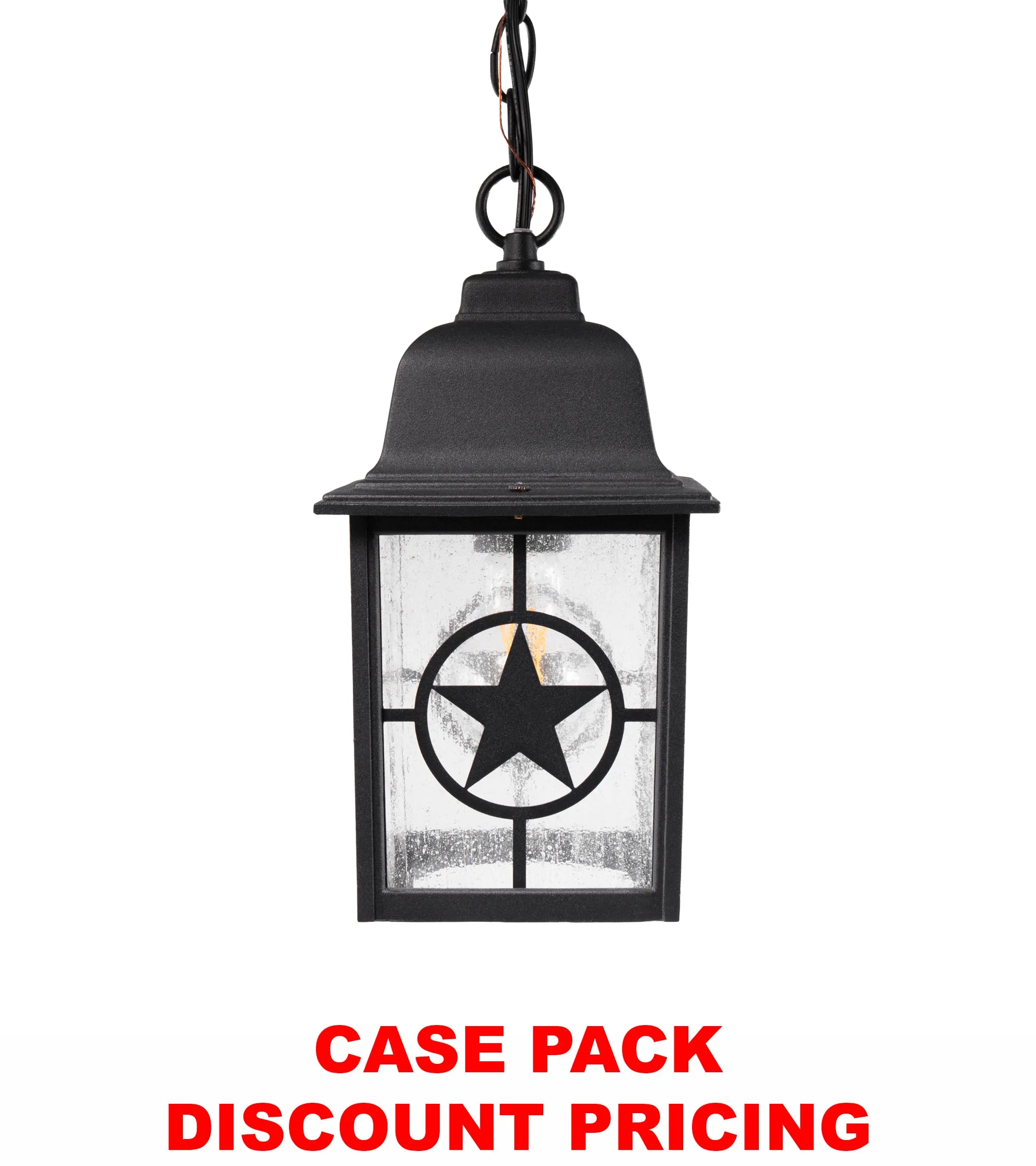 Country Star Indoor / Outdoor Farmhouse Pendant Light, E26 Standard Socket, Damp Location, Seedy Glass, Black and Rust Finish