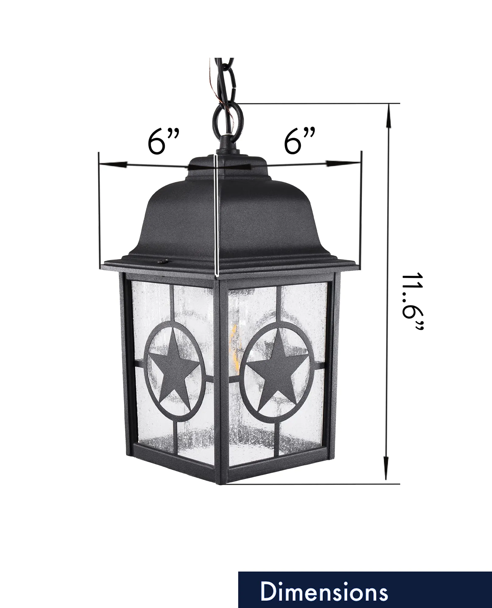 Country Star Indoor / Outdoor Farmhouse Pendant Light, E26 Standard Socket, Damp Location, Seedy Glass, Black and Rust Finish