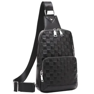 deanwangkt  Cross-Border Fashion Casual Men's Messenger Bag Cowhide Trendy Business Backpack Men's Plaid Men's Chest Bag Genuine Leather