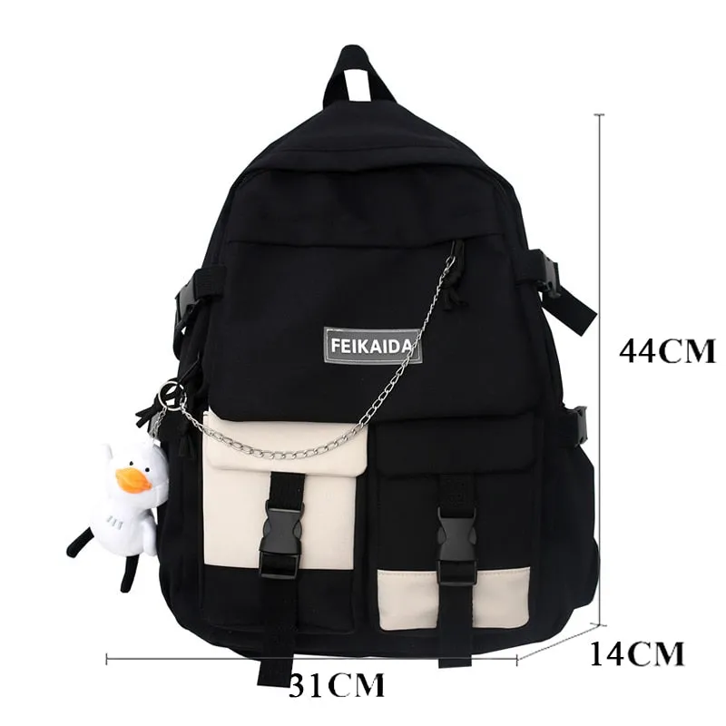 deanwangkt Fashion Women Backpack Cute School Bag for Teenagers Girls Boys Mochila Kawaii Cotton Black Lady Travel Rucksack