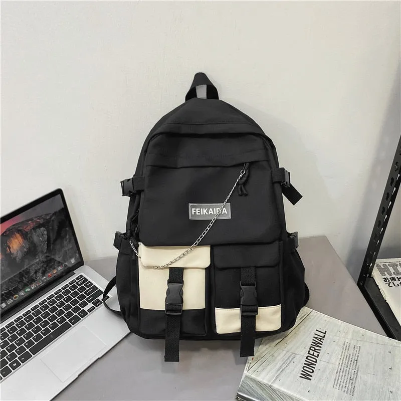 deanwangkt Fashion Women Backpack Cute School Bag for Teenagers Girls Boys Mochila Kawaii Cotton Black Lady Travel Rucksack