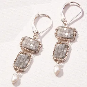 Double Box Earrings D22 with Diamonds and Pearls by Michelle Pressler Jewelry