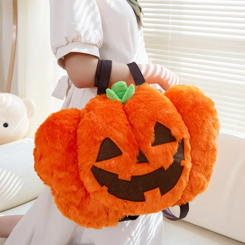 ELAINREN Halloween Plush Pumpkin Backpack, Stuffed Bag Backpack in the Shape of Pumpkin/45*30cm