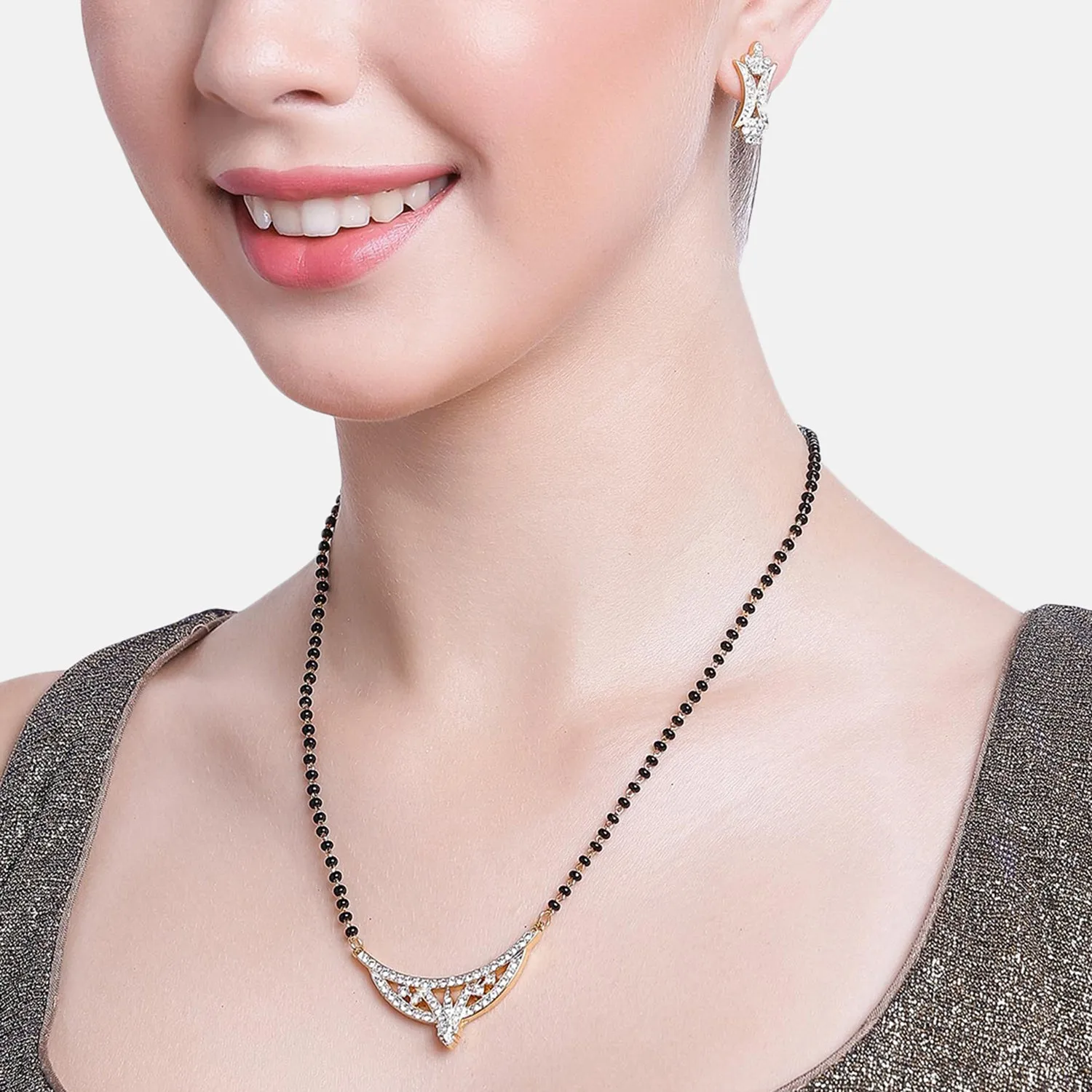 Estele Gold & Rhodium Plated Shimmering Mangalsutra Necklace Set with Austrian Crystals for Women