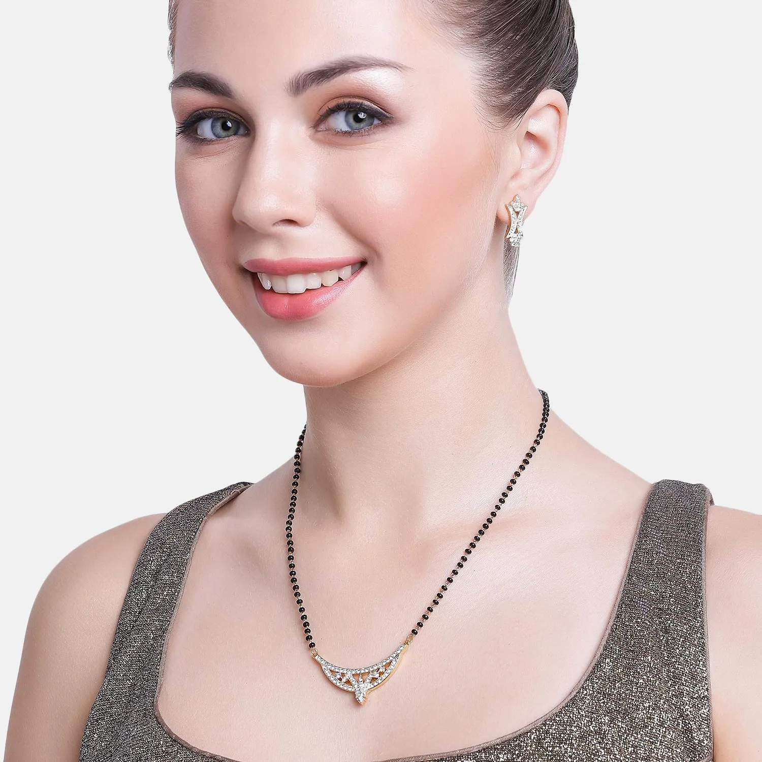 Estele Gold & Rhodium Plated Shimmering Mangalsutra Necklace Set with Austrian Crystals for Women