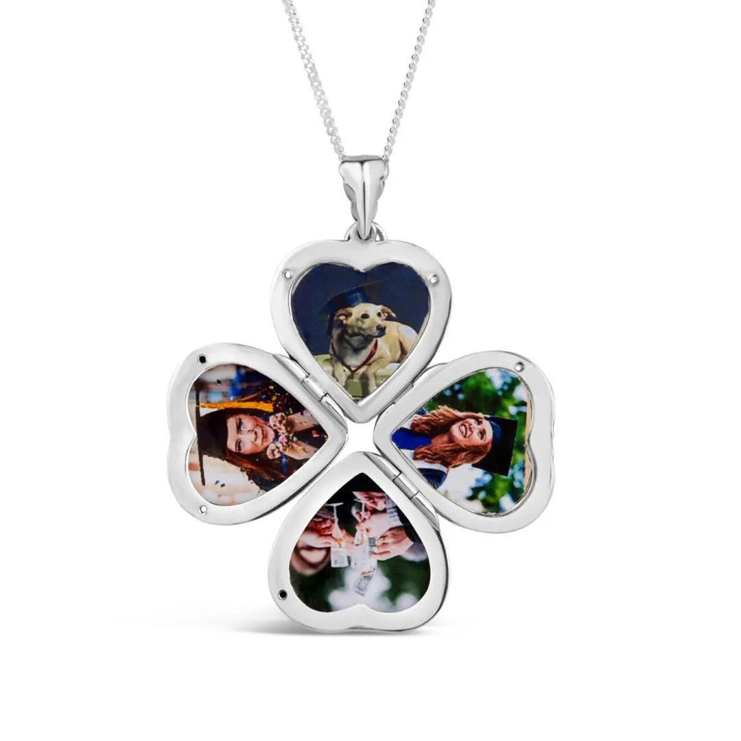 Four Photo Heart Charm Locket  White Gold   Photos