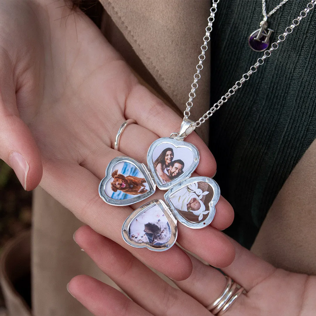 Four Photo Heart Charm Locket  White Gold   Photos