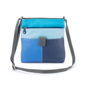 Franco Bonini - 1300 Large Front tab multi pocket side bag- Blue Multi