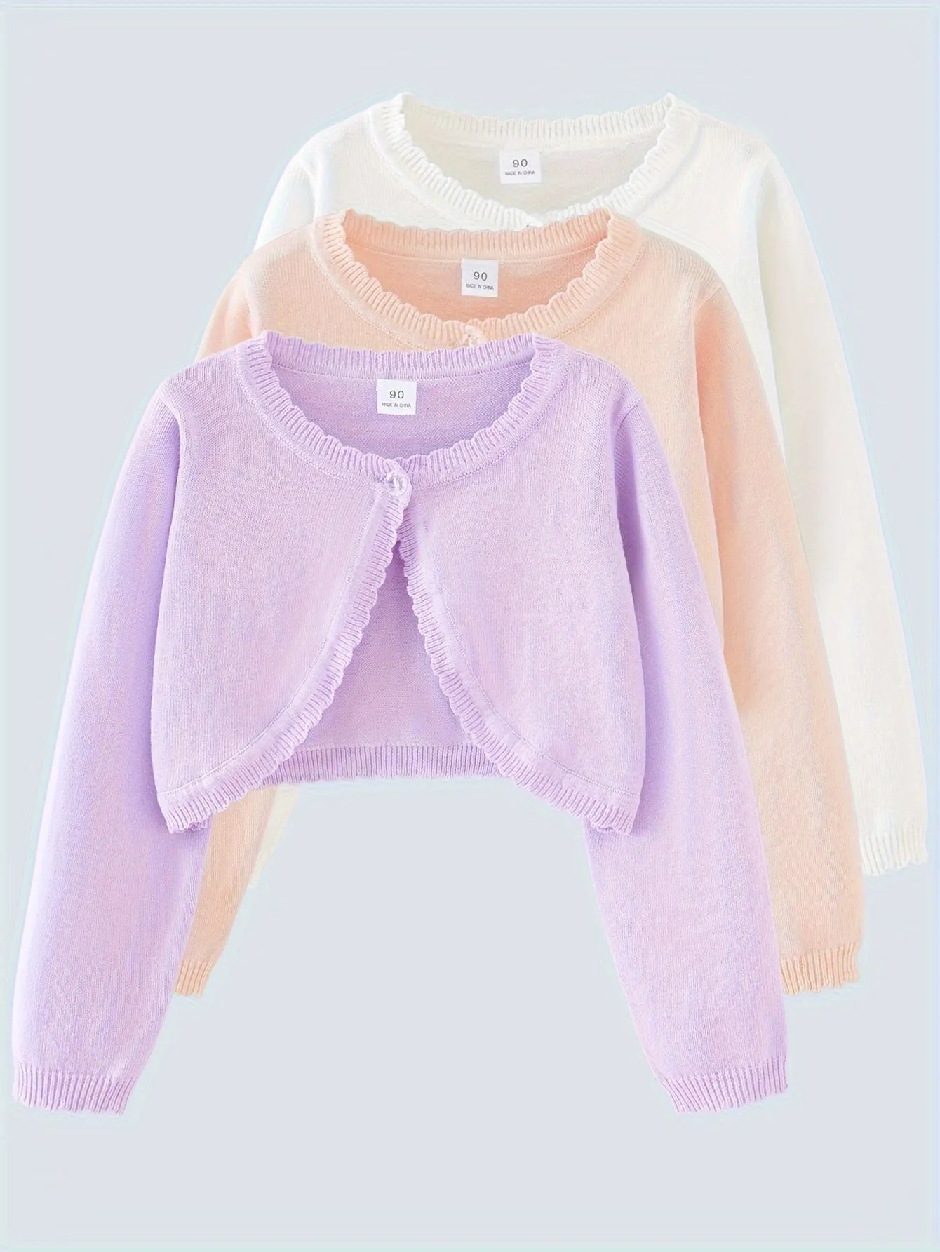 Girls’ Elegant Solid Cardigan with Scarf Detail & Long Sleeves