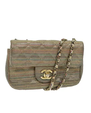 Gold Coated Canvas Matelasse Chain Shoulder Bag with CC Logo