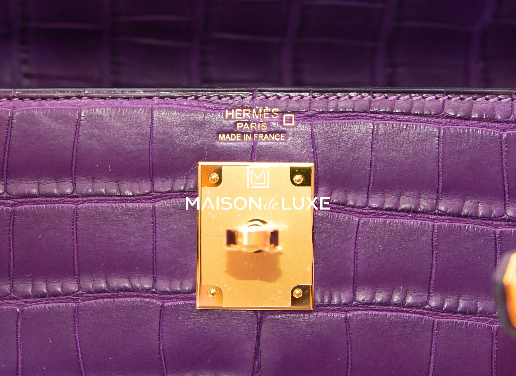 Hermes Kelly Retourne 28 Amethyst Matte Crocodile Alligator Handbag