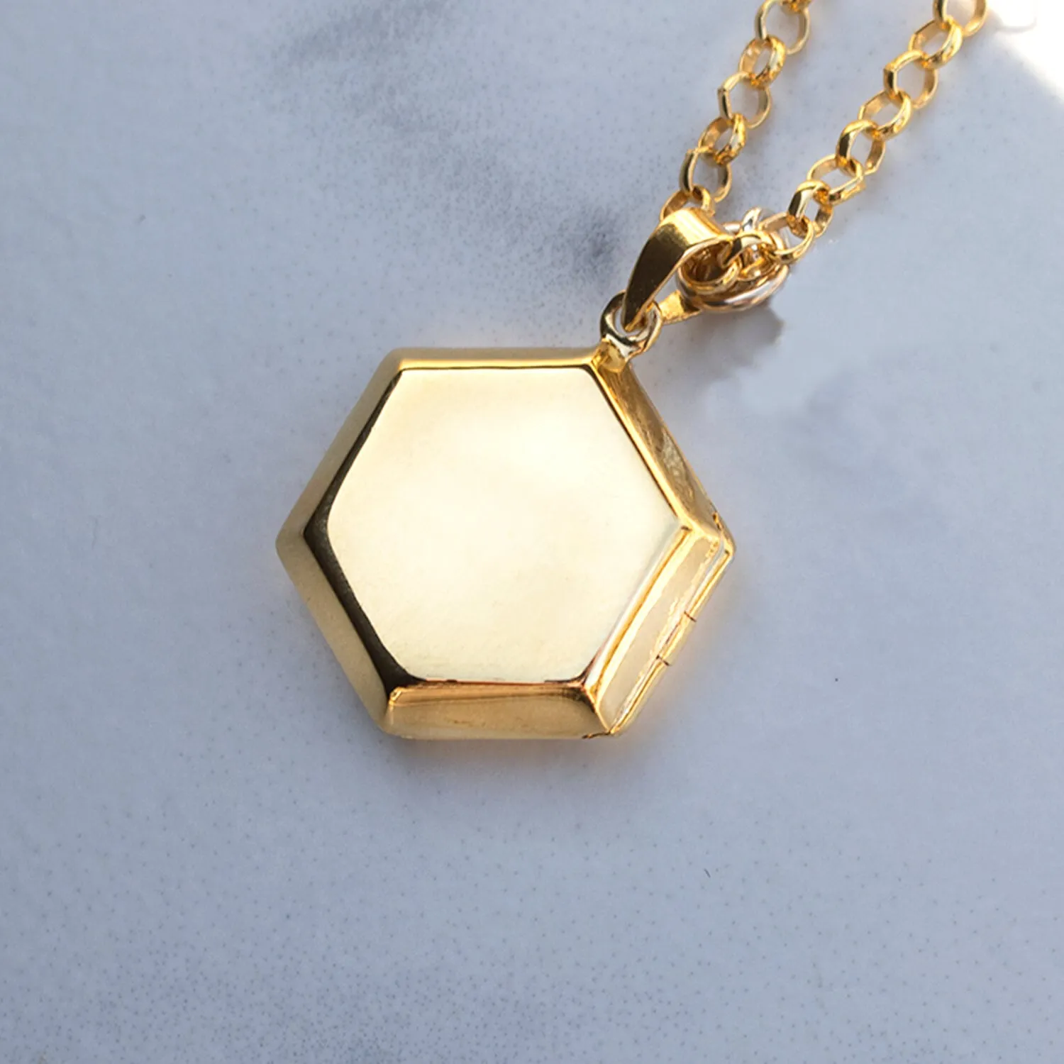 Hexagon Locket Necklace | Gold