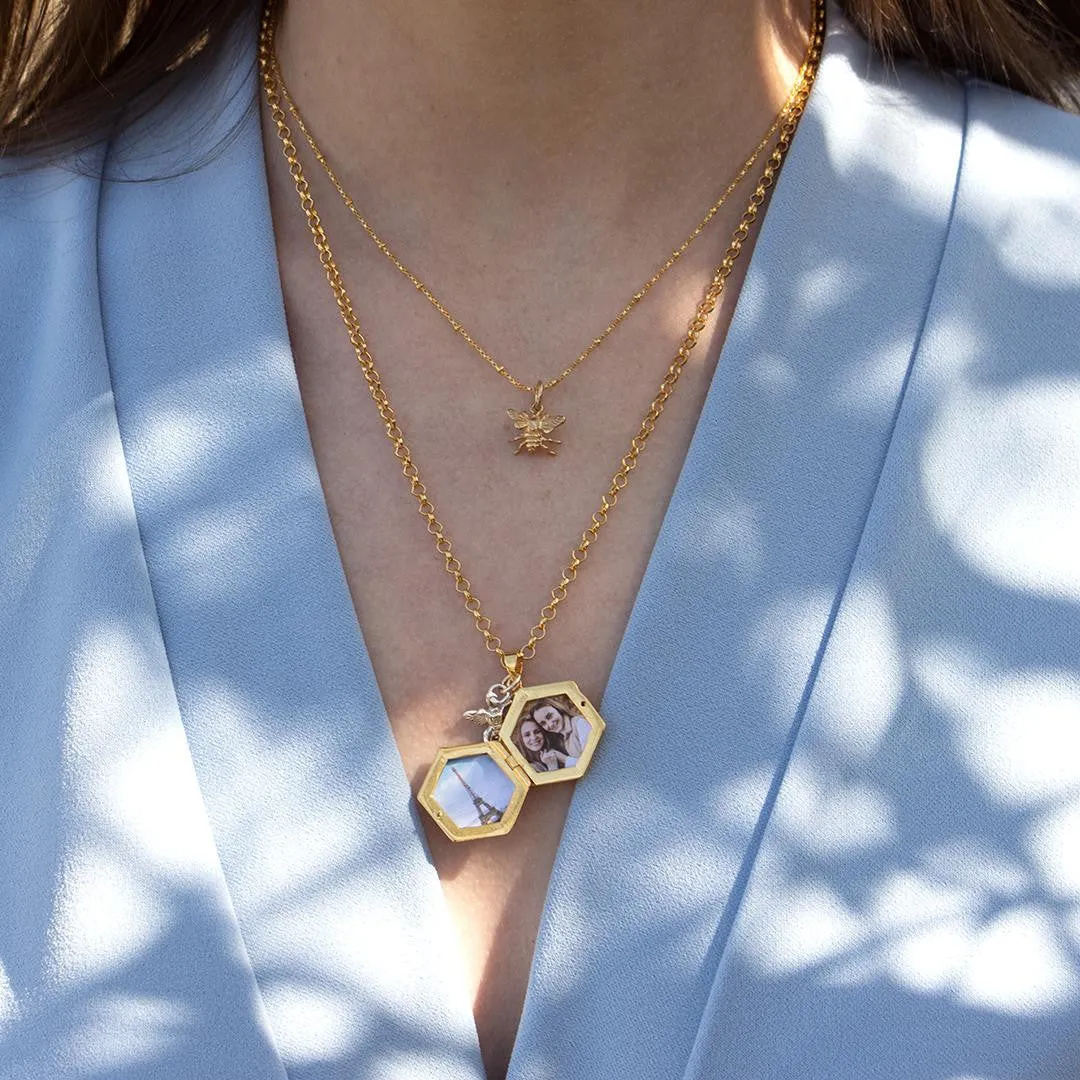 Hexagon Locket Necklace | Gold