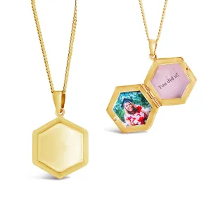 Hexagon Locket Necklace | Gold