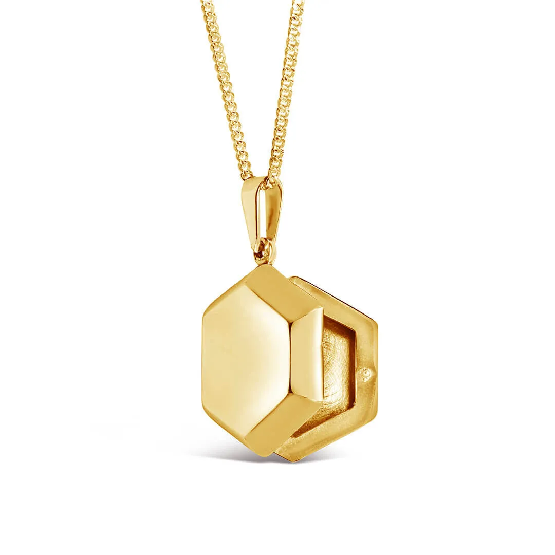 Hexagon Locket Necklace | Gold