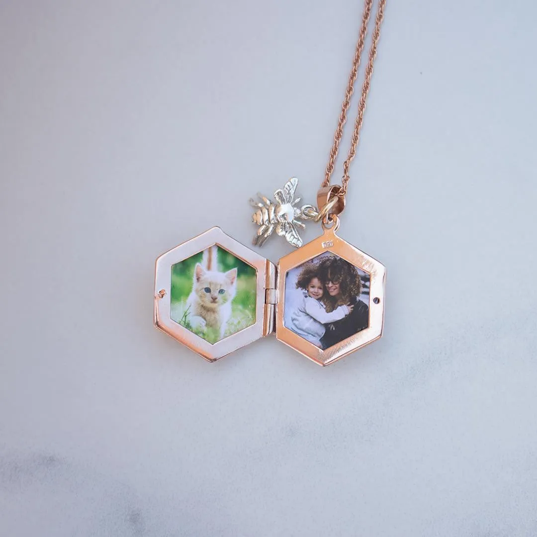 Hexagon Locket Necklace | Rose Gold