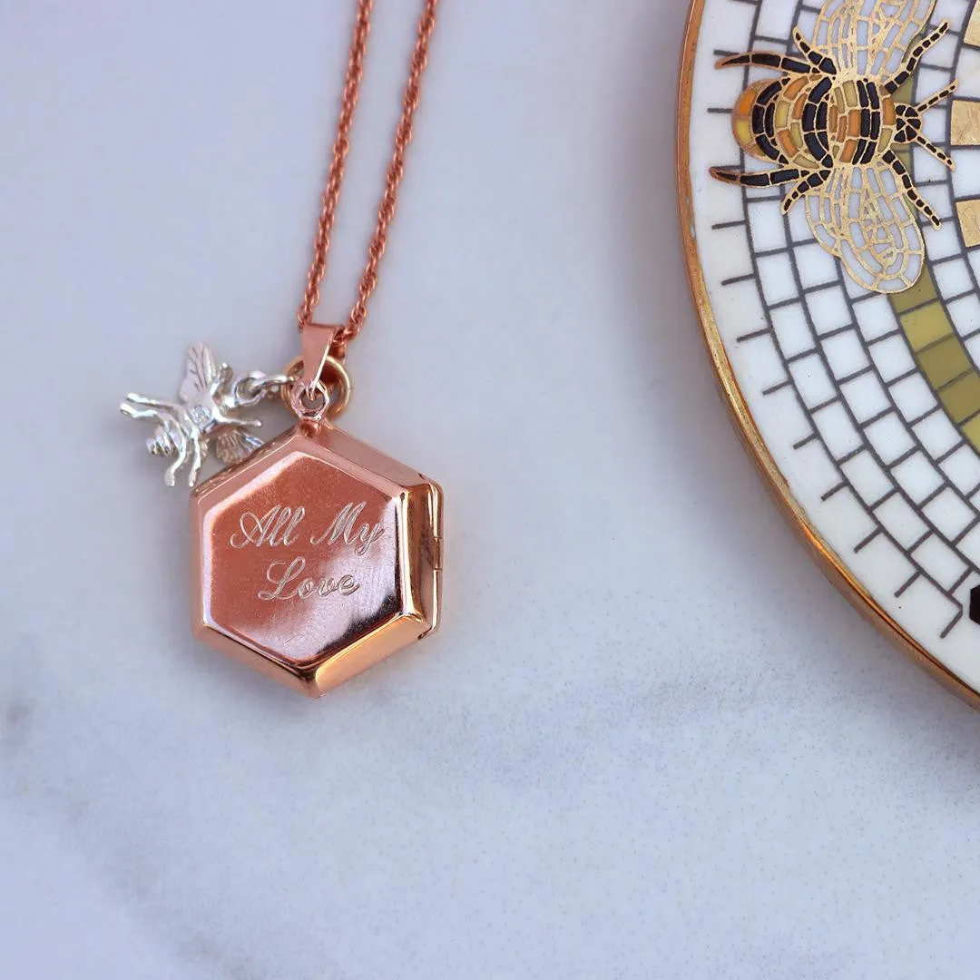 Hexagon Locket Necklace | Rose Gold