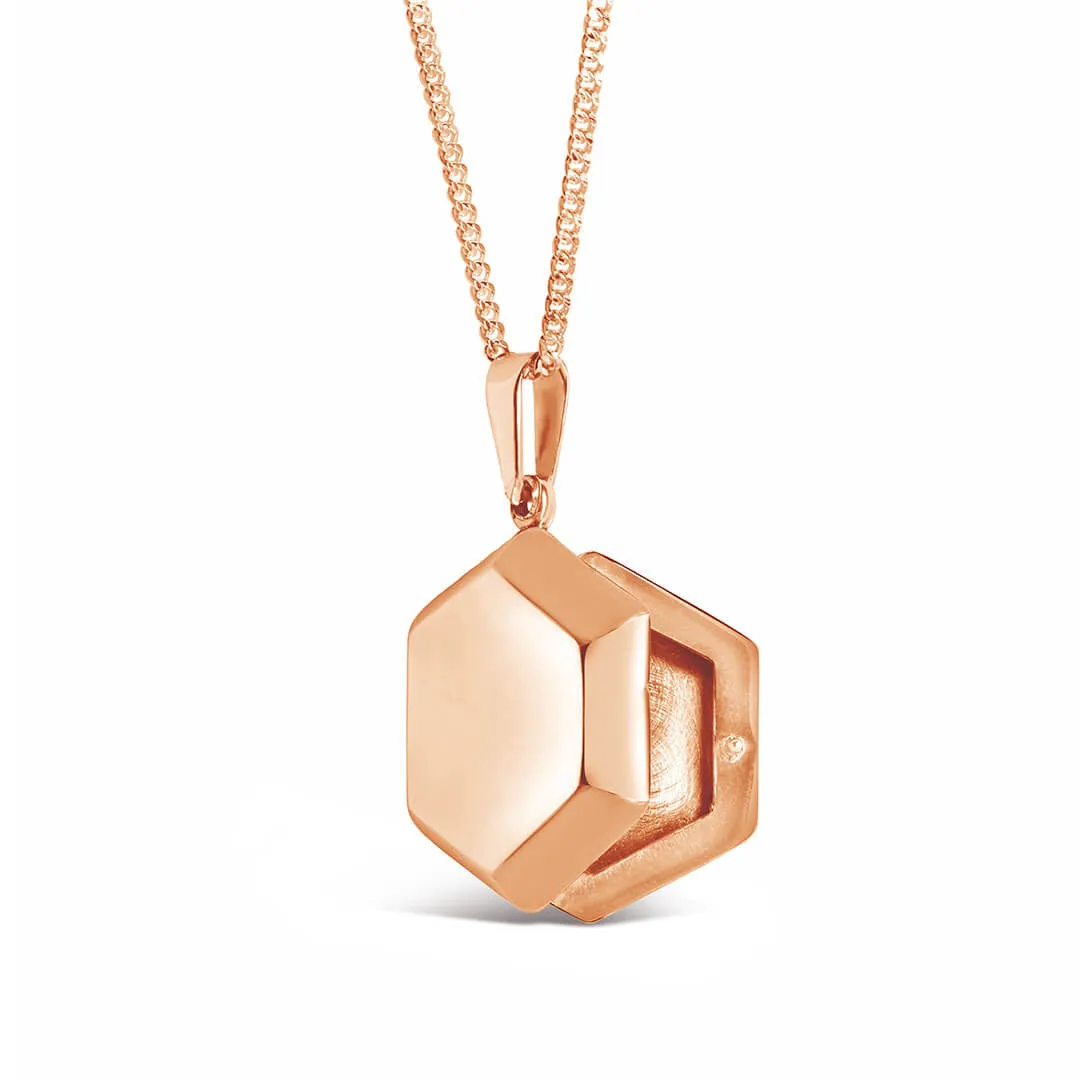 Hexagon Locket Necklace | Rose Gold