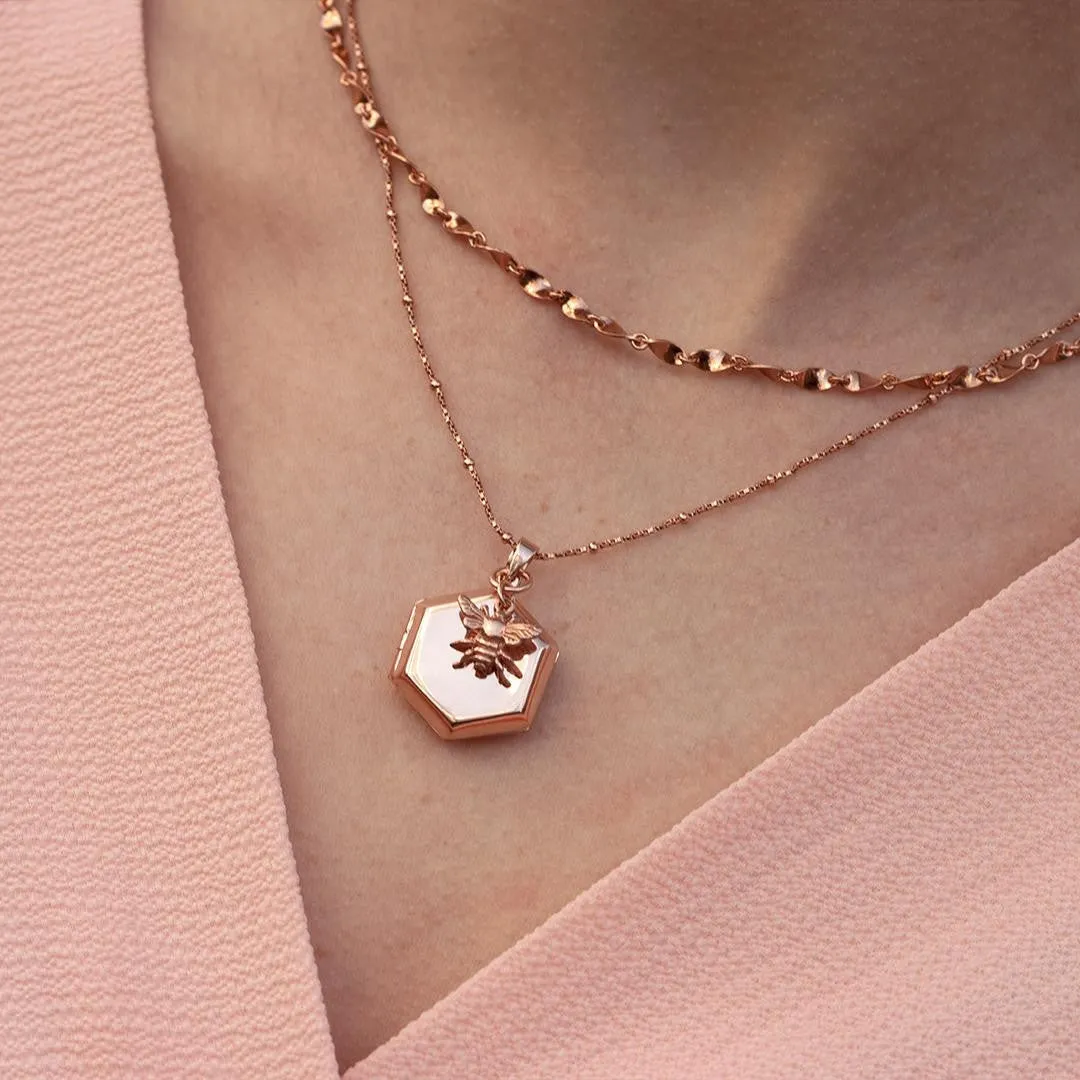 Hexagon Locket Necklace | Rose Gold