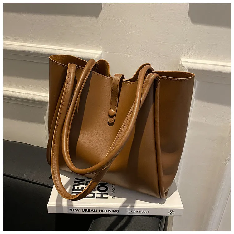 Korean Style Solid Color Bag  New Women's Bag Simple Portable Tote Bag Large Capacity Spring Fashion Shoulder Bag