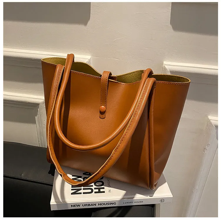 Korean Style Solid Color Bag  New Women's Bag Simple Portable Tote Bag Large Capacity Spring Fashion Shoulder Bag