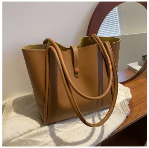 Korean Style Solid Color Bag  New Women's Bag Simple Portable Tote Bag Large Capacity Spring Fashion Shoulder Bag