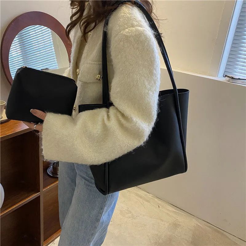 Korean Style Solid Color Bag  New Women's Bag Simple Portable Tote Bag Large Capacity Spring Fashion Shoulder Bag