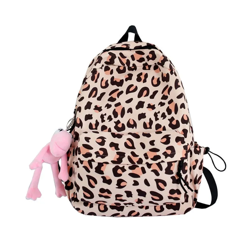 Large Capacity Waterproof Fashion Nylon Women Backpack Female Leopard Print Travel Computer Bag College Girls School Bag